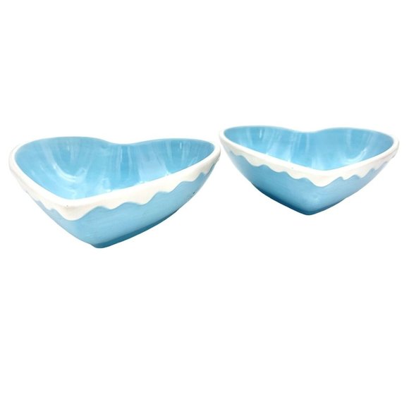 Happy Valentine's Day Set of 2 Heart Bowls  6.5 x 6 Blue White - Picture 2 of 6